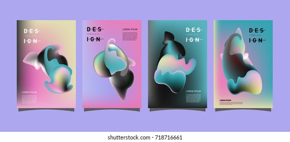 Abstract  Colorful curvy liquid covers and poster set. Bubble shapes layout design composition and template.