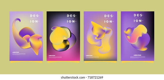 Abstract  Colorful curvy liquid covers and poster set. Bubble shapes layout design composition and template.