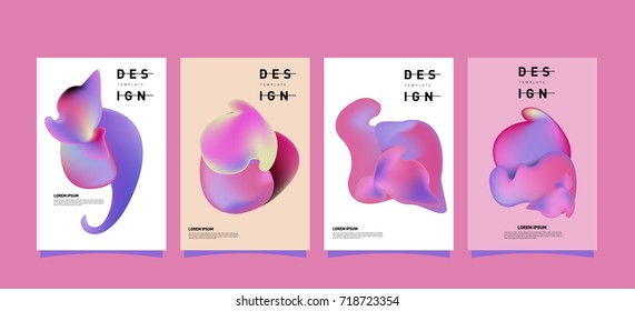 Abstract  Colorful curvy liquid covers and poster set. Bubble shapes layout design composition and template.