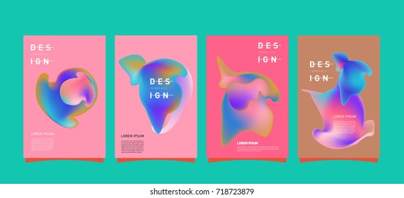Abstract  Colorful curvy liquid covers and poster set. Bubble shapes layout design composition and template.