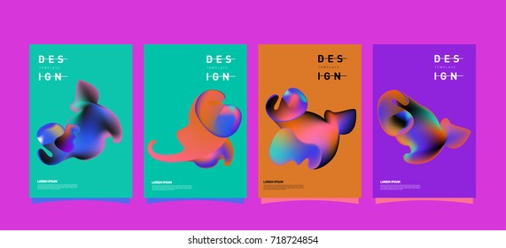 Abstract  Colorful curvy liquid covers and poster set. Bubble shapes layout design composition and template.