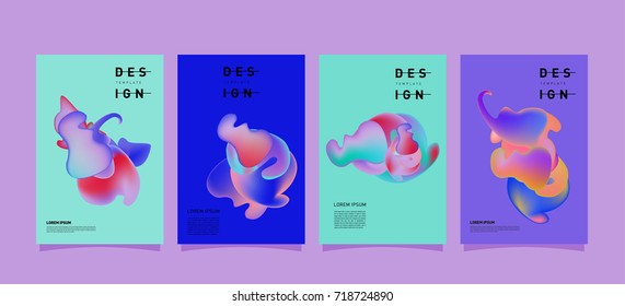 Abstract  Colorful curvy liquid covers and poster set. Bubble shapes layout design composition and template.