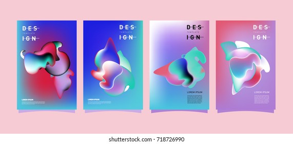 Abstract  Colorful curvy liquid covers and poster set. Bubble shapes layout design composition and template.