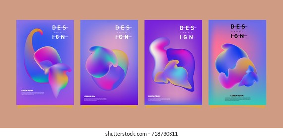 Abstract  Colorful curvy liquid covers and poster set. Bubble shapes layout design composition and template.