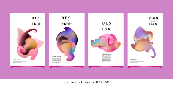 Abstract  Colorful curvy liquid covers and poster set. Bubble shapes layout design composition and template.