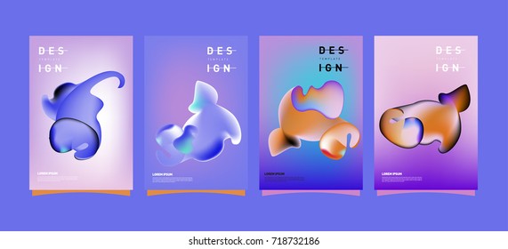 Abstract  Colorful curvy liquid covers and poster set. Bubble shapes layout design composition and template.