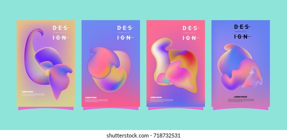Abstract  Colorful curvy liquid covers and poster set. Bubble shapes layout design composition and template.