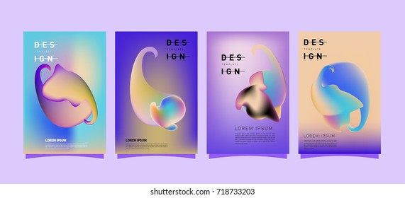 Abstract  Colorful curvy liquid covers and poster set. Bubble shapes layout design composition and template.