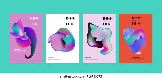 Abstract  Colorful curvy liquid covers and poster set. Bubble shapes layout design composition and template.