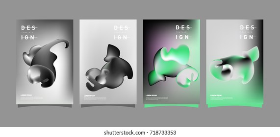 Abstract  Colorful curvy liquid covers and poster set. Bubble shapes layout design composition and template.