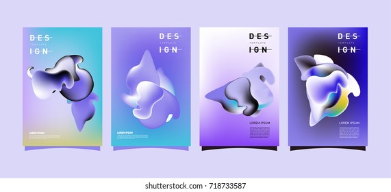 Abstract  Colorful curvy liquid covers and poster set. Bubble shapes layout design composition and template.