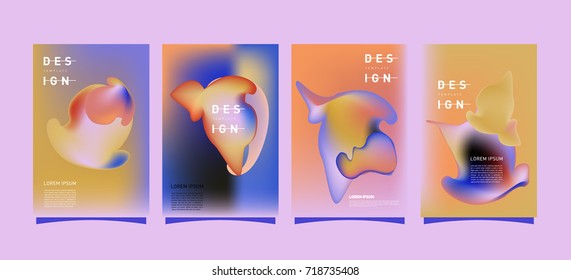 Abstract  Colorful curvy liquid covers and poster set. Bubble shapes layout design composition and template.