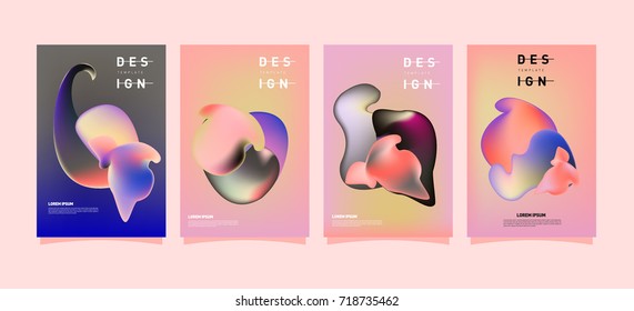 Abstract  Colorful curvy liquid covers and poster set. Bubble shapes layout design composition and template.