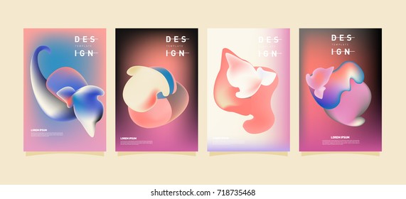 Abstract  Colorful curvy liquid covers and poster set. Bubble shapes layout design composition and template.