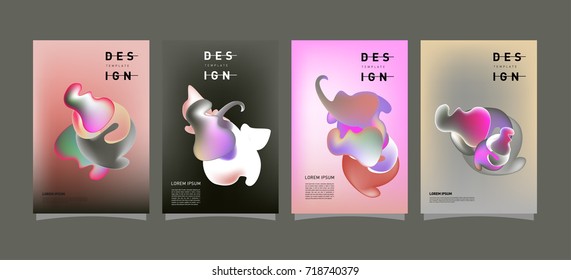Abstract  Colorful curvy liquid covers and poster set. Bubble shapes layout design composition and template.