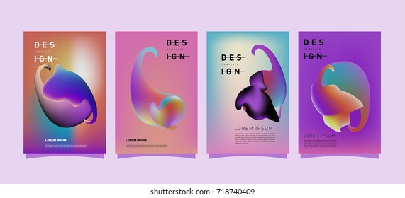 Abstract  Colorful curvy liquid covers and poster set. Bubble shapes layout design composition and template.
