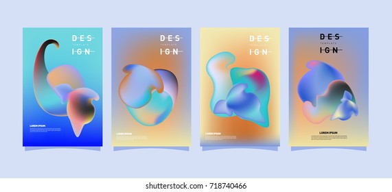 Abstract  Colorful curvy liquid covers and poster set. Bubble shapes layout design composition and template.