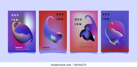 Abstract  Colorful curvy liquid covers and poster set. Bubble shapes layout design composition and template.
 