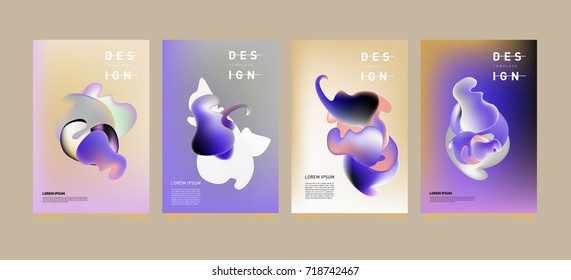 Abstract  Colorful curvy liquid covers and poster set. Bubble shapes layout design composition and template.
 