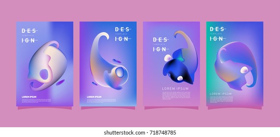 Abstract  Colorful curvy liquid covers and poster set. Bubble shapes layout design composition and template.
 