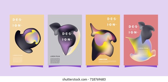 Abstract  Colorful curvy liquid covers and poster set. Bubble shapes layout design composition and template.