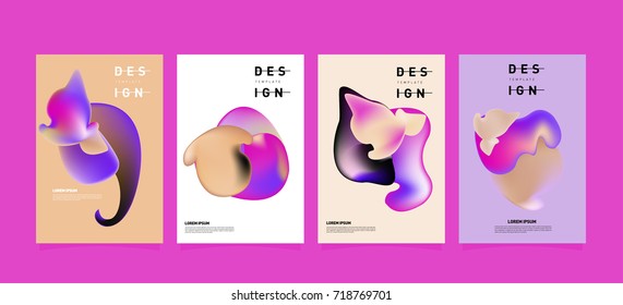 Abstract  Colorful curvy liquid covers and poster set. Bubble shapes layout design composition and template.