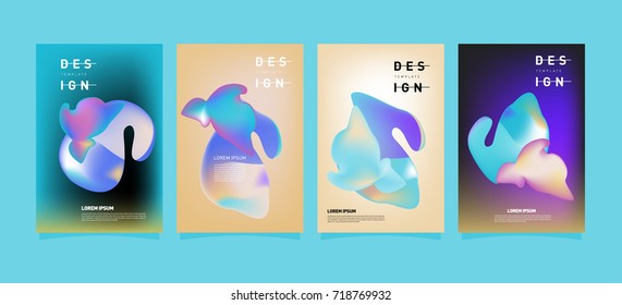 Abstract  Colorful curvy liquid covers and poster set. Bubble shapes layout design composition and template.