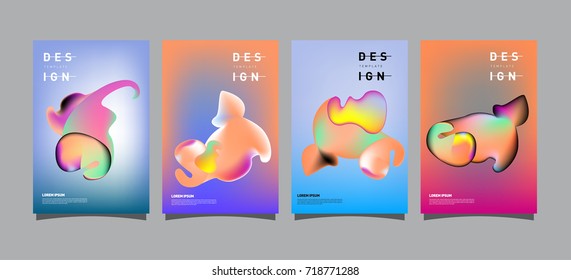 Abstract  Colorful curvy liquid covers and poster set. Bubble shapes layout design composition and template.