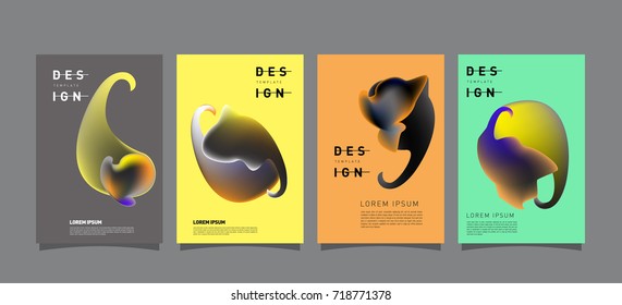 Abstract  Colorful curvy liquid covers and poster set. Bubble shapes layout design composition and template.