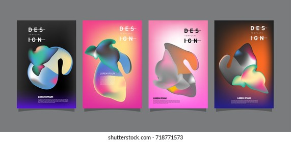 Abstract  Colorful curvy liquid covers and poster set. Bubble shapes layout design composition and template.