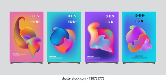Abstract  Colorful curvy liquid covers and poster set. Bubble shapes layout design composition and template.
 