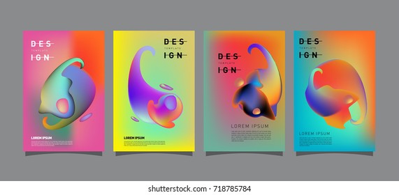 Abstract  Colorful curvy liquid covers and poster set. Bubble shapes layout design composition and template.
 