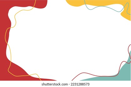 Colorful curvy shapes and lines. Abstract vector hand drawn background with blank space. Suitable for kids theme, playful design template, backdrop, cover, event, product, brand, promotion media