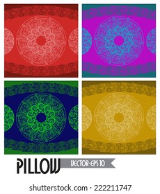 Colorful cushions. Multi-color options of design decisions colors of pillows. Vector illustration.