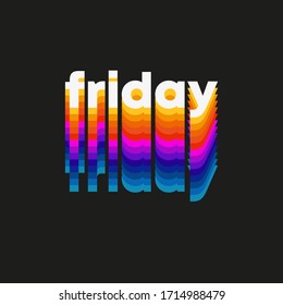 Colorful custom day of the week lettering for your designs. Word Friday with lots of colors. A calligraphic element for your design. Vector illustration.