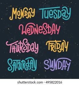 Colorful custom lettering of the days of the week for your designs