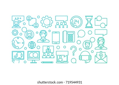 Colorful customer support and service vector concept horizontal banner on white background