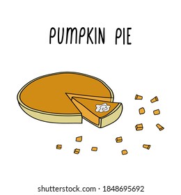 Colorful cut slice of Pumpkin pie with cream, vector illustration