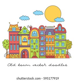 Colorful cute adorable european dutch amsterdam old city town buildings vector set. Isolated Easy to recolor