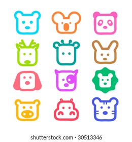 Colorful and cute animal faces. Vector illustration.