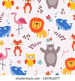 Colorful cute animal pattern background 