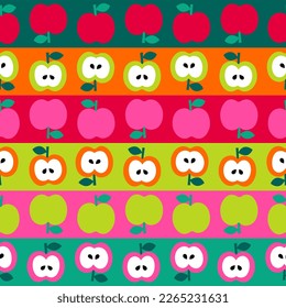 Colorful cute apples with stripes pattern background.