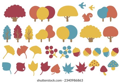 Colorful and cute autumn material set