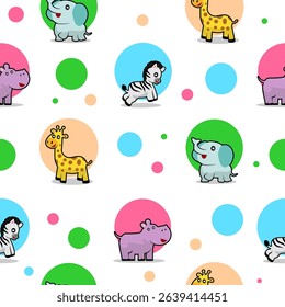 colorful cute baby animals seamless pattern