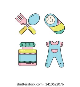 Colorful cute baby icon set in monoline style