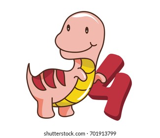 Colorful Cute Baby Pachycephalos With Number, Suitable For Education, Birthday Invitation, Mascot, Event, Baby Clothing, and Other Children Related Occasion