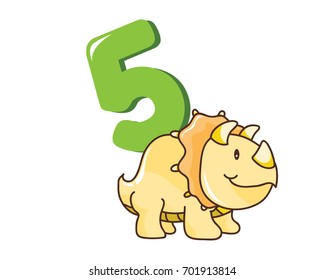 Colorful Cute Baby Triceratops With Number, Suitable For Education, Birthday Invitation, Mascot, Event, Baby Clothing, and Other Children Related Occasion