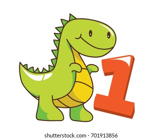 Colorful Cute Baby Tyrannosaurus With Number, Suitable For Education, Birthday Invitation, Mascot, Event, Baby Clothing, and Other Children Related Occasion