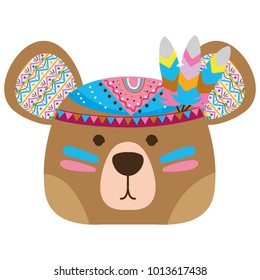 colorful cute bear head animal with feathers