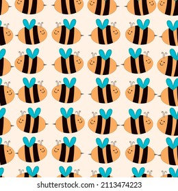 Colorful cute bee insect , bees seamless pattern on pastel yellow background for kids fashion and print for babies 